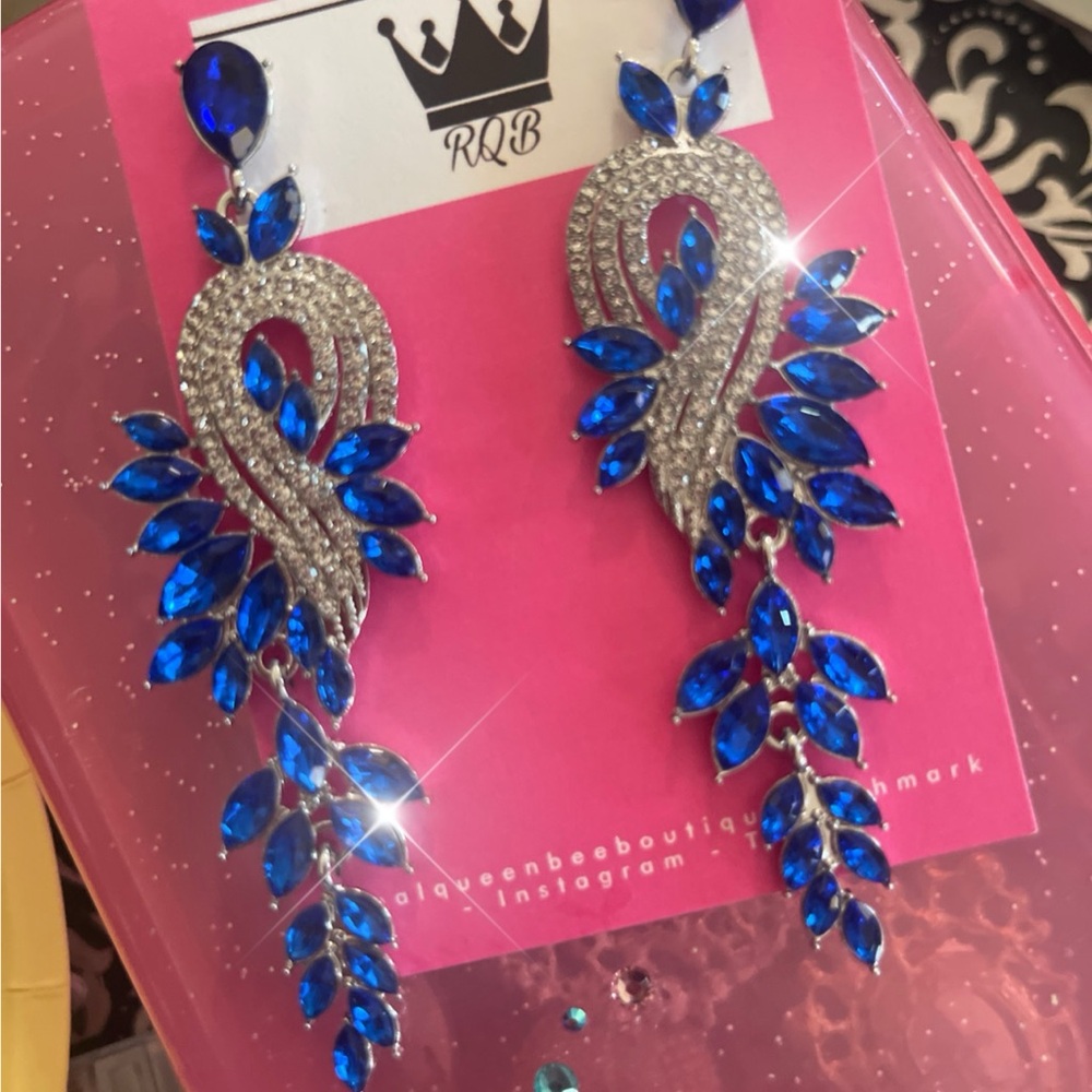 Blue and Silver Crystal Drop Earrings